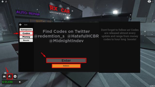 Cómo canjear códigos Roblox de Midnight Chasers