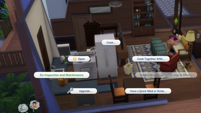 Interacción de inspección o mantenimiento en Sims 4 en alquiler.