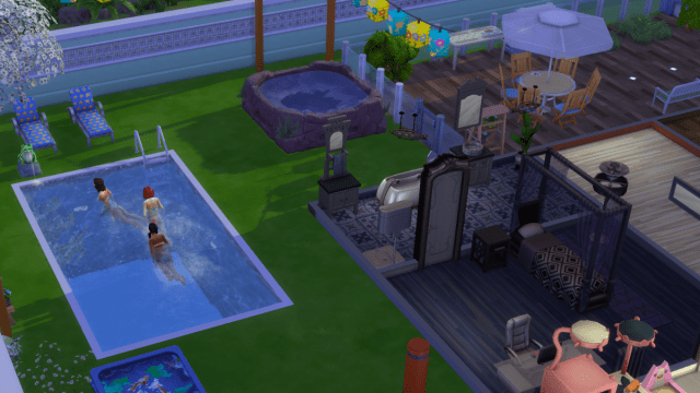 Sims nadando en la fiesta de la piscina Los Sims 4