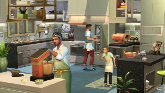 Cocina familiar de los Sims en Sims 4.