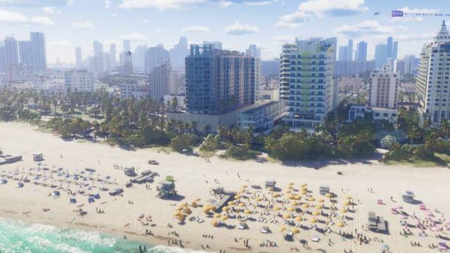 Una concurrida playa de Vice City en GTA 6.