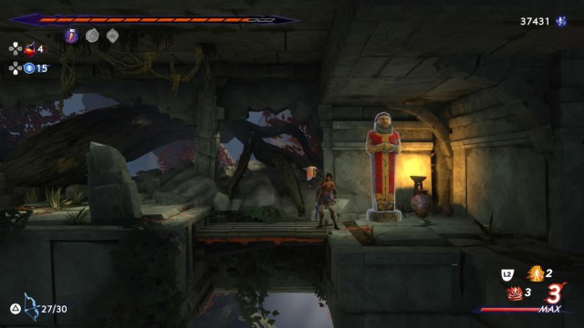 Sargon à côté d'une grande statue dans Prince of Persia La Couronne Perdue