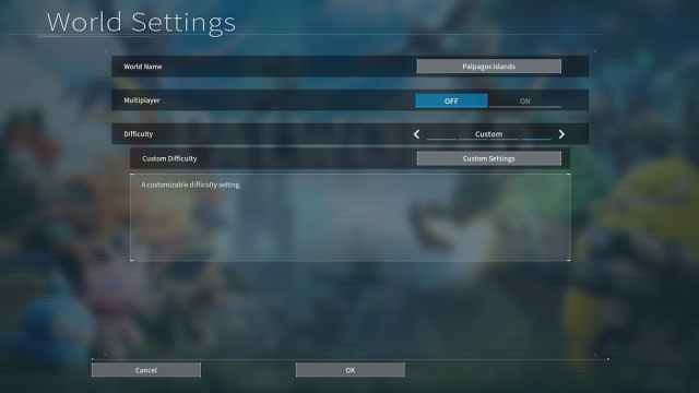 Nivel de dificultad personalizado en Palworld.