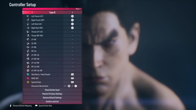 Configuración del controlador Tekken tipo B