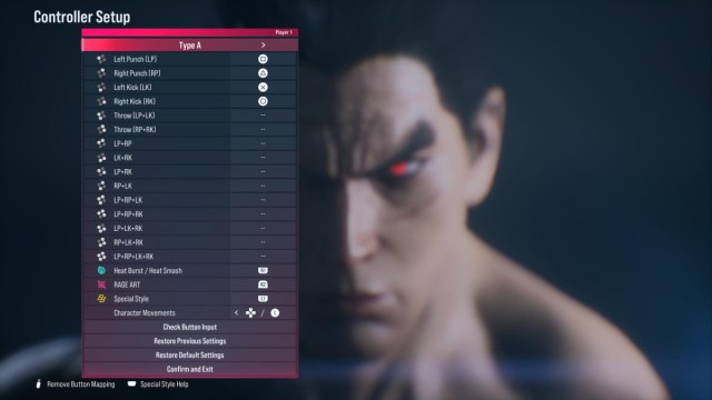 Configuración del controlador tipo A en Tekken 8