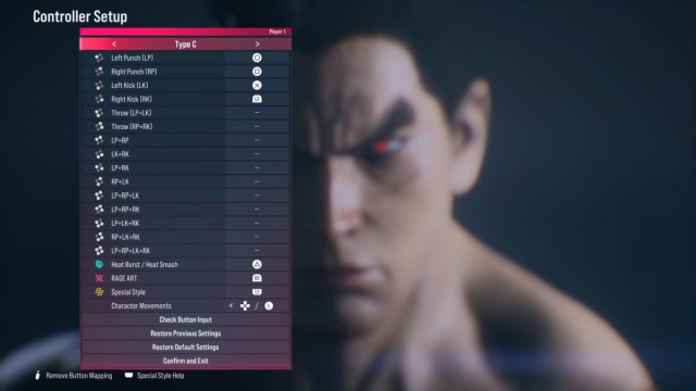 Configuración del controlador Tekken tipo C