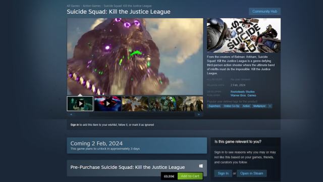 Página de Steam de Suicide Squad Mata a la Liga de la Justicia