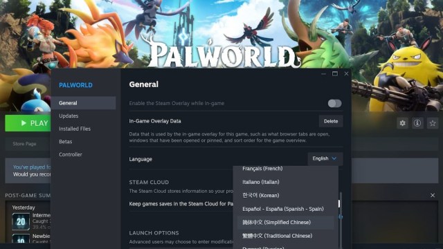 Configuración de idioma de Palworld