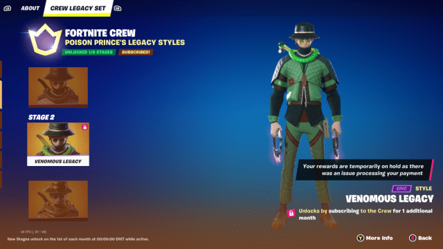 Variante de aspecto del legado venenoso de Silas Hesk en Fortnite Crew Pack 2024