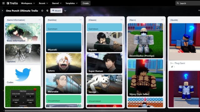 El tablero One Punch Ultimate Trello.