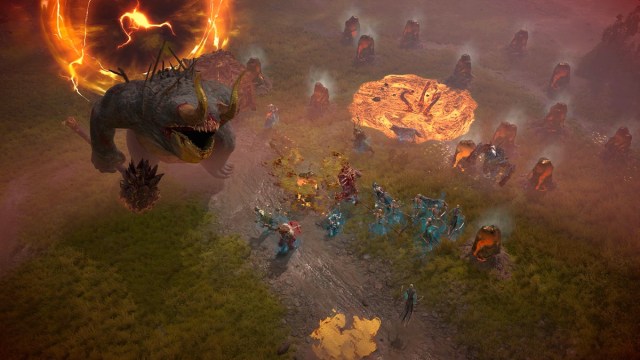 Les joueurs combattent une énorme bête dans Diablo IV.