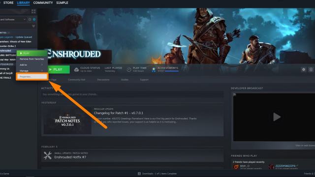 Propiedades empaquetadas en la biblioteca de Steam