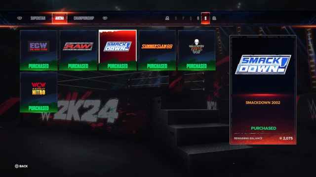 Escaparate, arenas y campeonatos en WWE 2K24