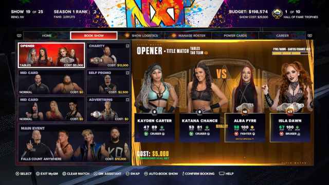 Combinaciones de partidos Consejos MyGM WWE 2K24