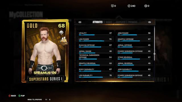 La tarjeta personal de Sheamus en WWE 2K24