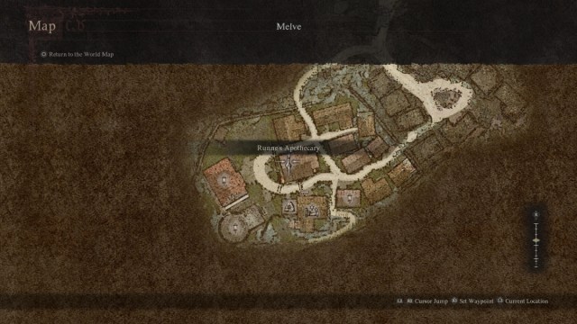 Ubicación del boticario Melve en el mapa de Dragon's Dogma 2