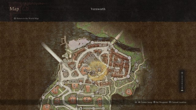 Ubicación del distrito mercantil en el mapa de Dragon's Dogma 2