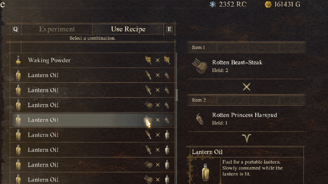 Dragon's Dogma 2 combina y elabora recetas de aceite para linternas