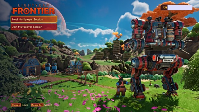 El menú principal de Lightyear Frontier.