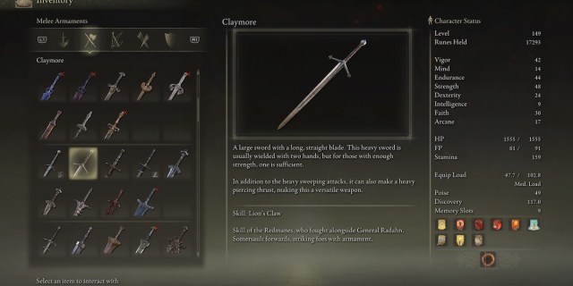 Description de l'arme Claymore