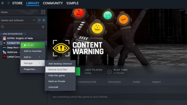 Explorar archivos de advertencia de contenido a través de Steam