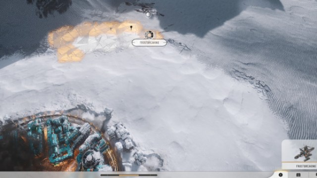 Frostpunk 2 Explicación de cómo construir vecindarios: un jugador se prepara para atravesar un piso nevado.