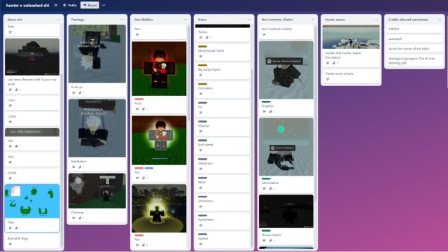 El tablero Hunter X Anomaly Trello.