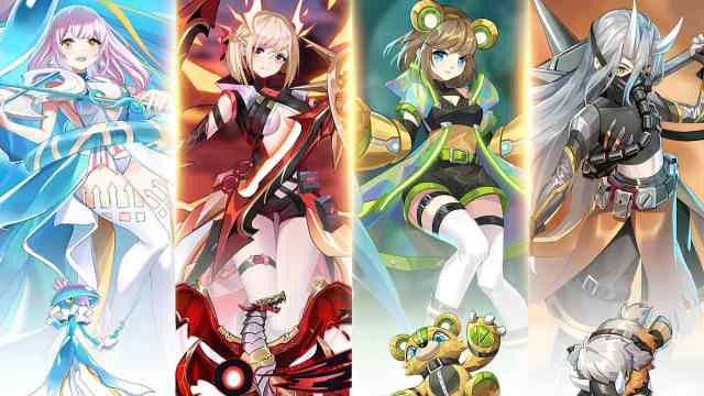 Crimson, Sana, Akash y Sue de Girls Evo: Idle RPG