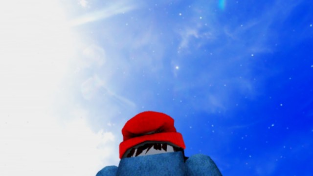 Un personaje de Roblox mirando al cielo en Blox Fruits.