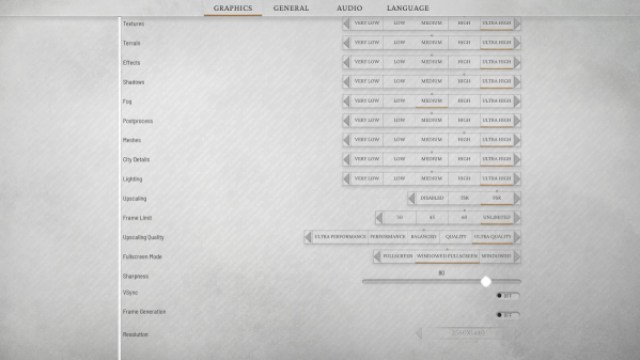 Las mejores configuraciones de gráficos de Frostpunk 2 para mejorar su ciudad: la pestaña Gráficos en el menú de configuración está configurada en la configuración ideal.