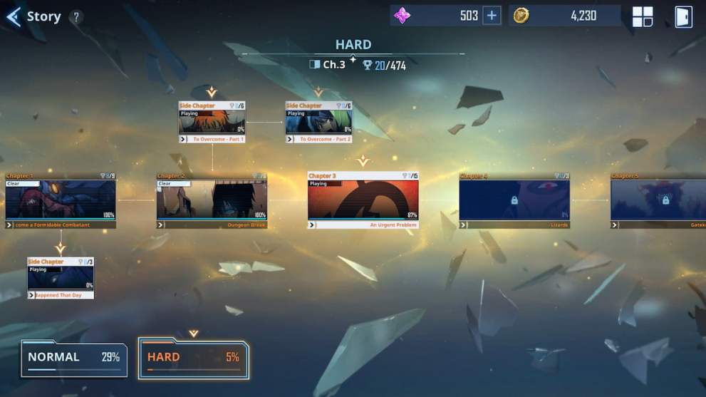 Menú del modo Historia en Solo Leveling: Arise