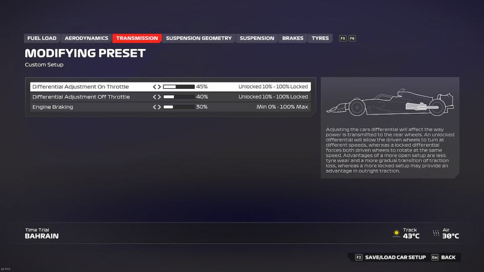 Configuración de la transmisión para el GP de Bahrein en F1 24