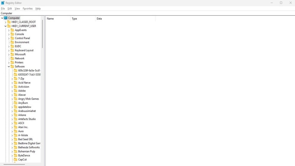 Una captura de pantalla del Editor del Registro de Windows