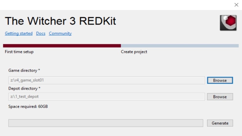 La ventana de instalación de Witcher 3 REDKit