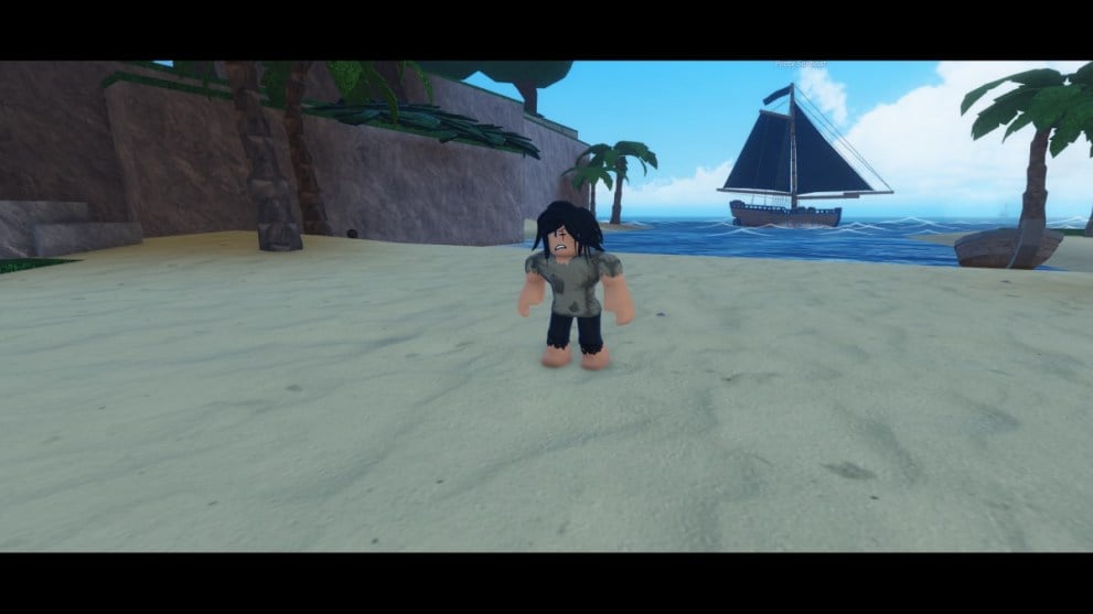 Arcane Odyssey Despertar en una playa con un barco al fondo