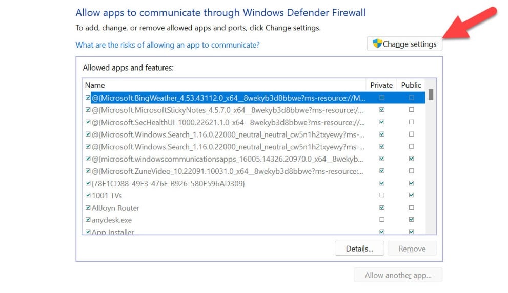 Permitir la aplicación a través de la función de firewall en Windows