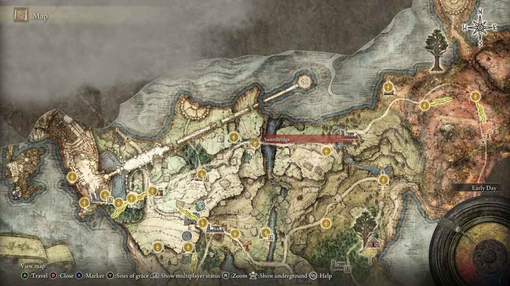 Ubicación de Saintsbridge en el mapa de Elden Ring