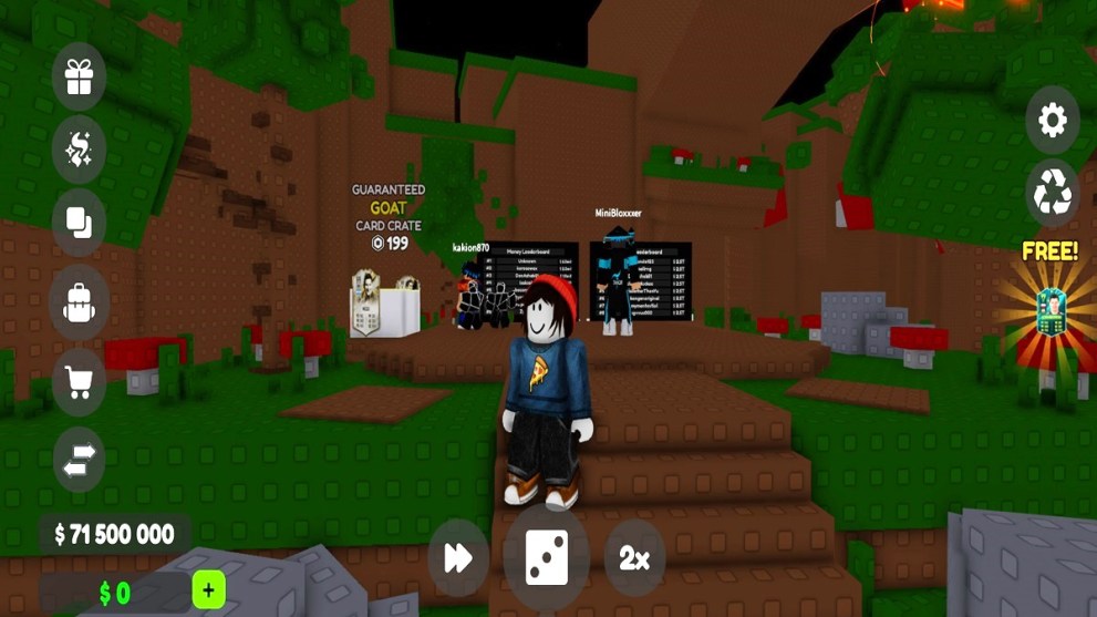 Un personaje de roblox en escalones con mapas en la distancia.