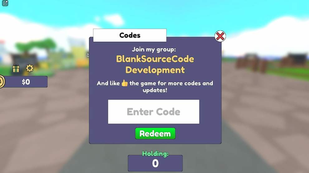 Menú de canje de código en Fruit Blend Tycoon Roblox Experience