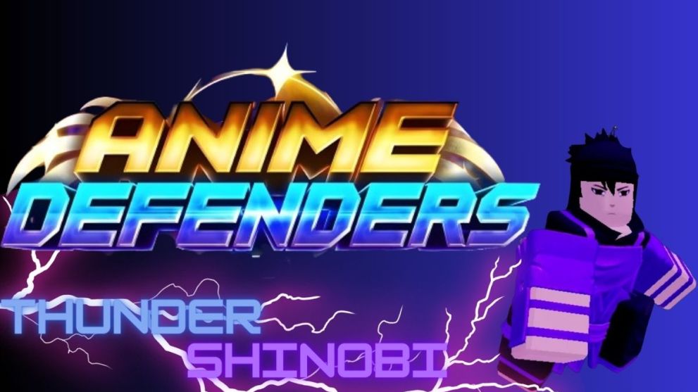 Thunder Shinobi posando frente al logo de Anime Defender.