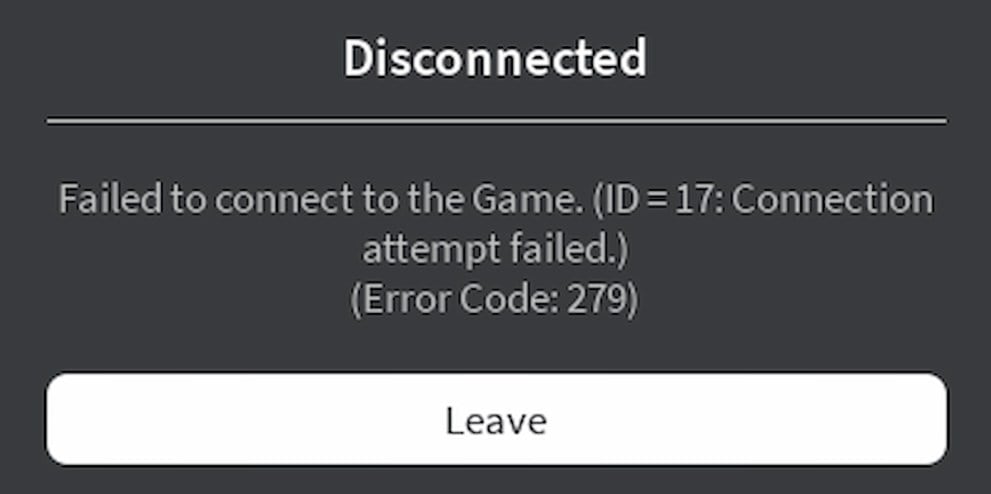 El mensaje del código de error 279 que están experimentando los jugadores en Roblox.