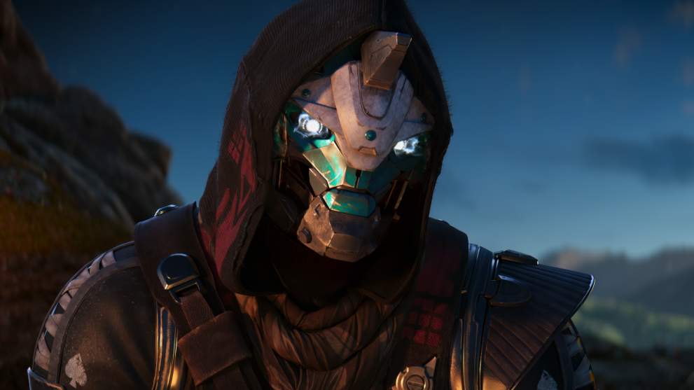 Destiny 2, primer plano de un personaje mirando a la cámara