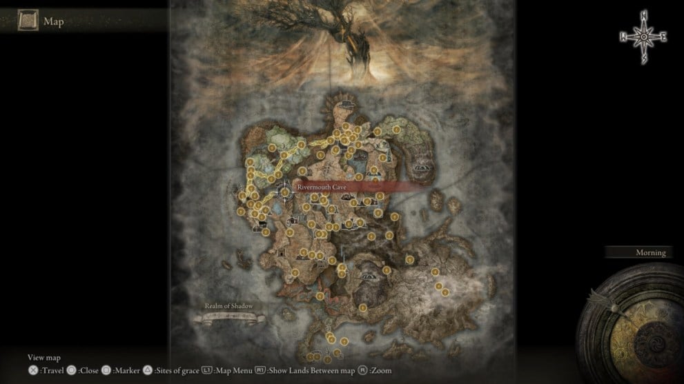 Vista de Elden Ring Shadow of the Erdtree, mapa completo con todas las zonas