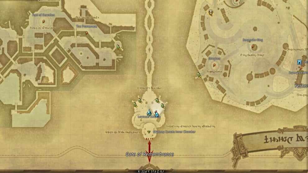 Ubicación del vendedor de gemas de dos tonos de Living Memory en Final Fantasy XIV