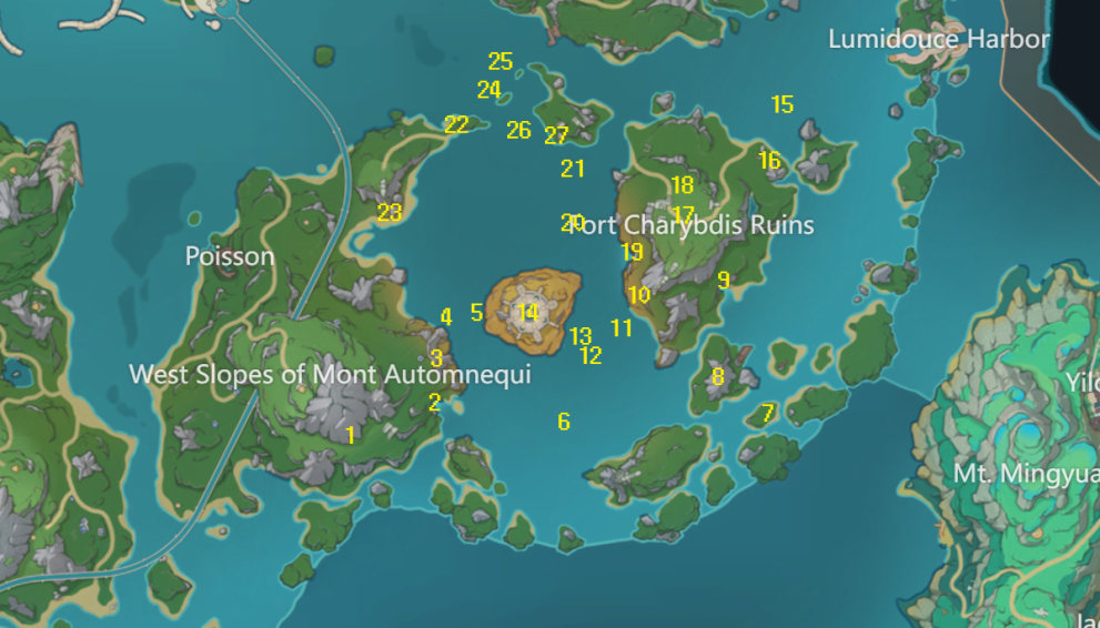 Un mapa que muestra la región de Morte de Fontaine.