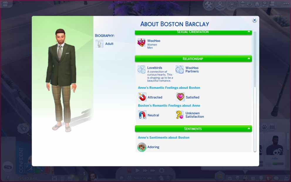 pagina de perfil en sims 4