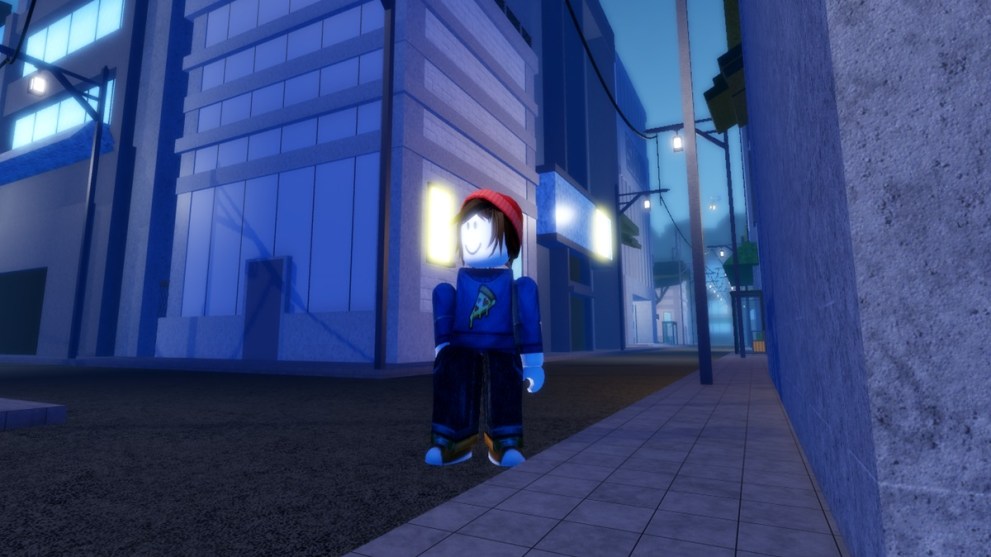 Un personaje de Roblox parado en el puesto de Sakura.