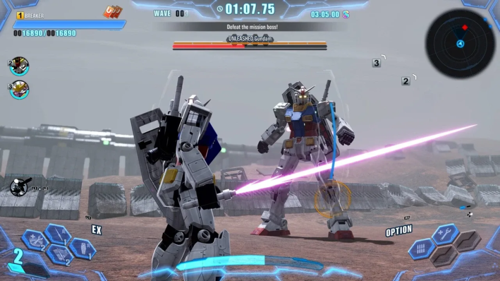 Gundam Breaker luchando con un sable