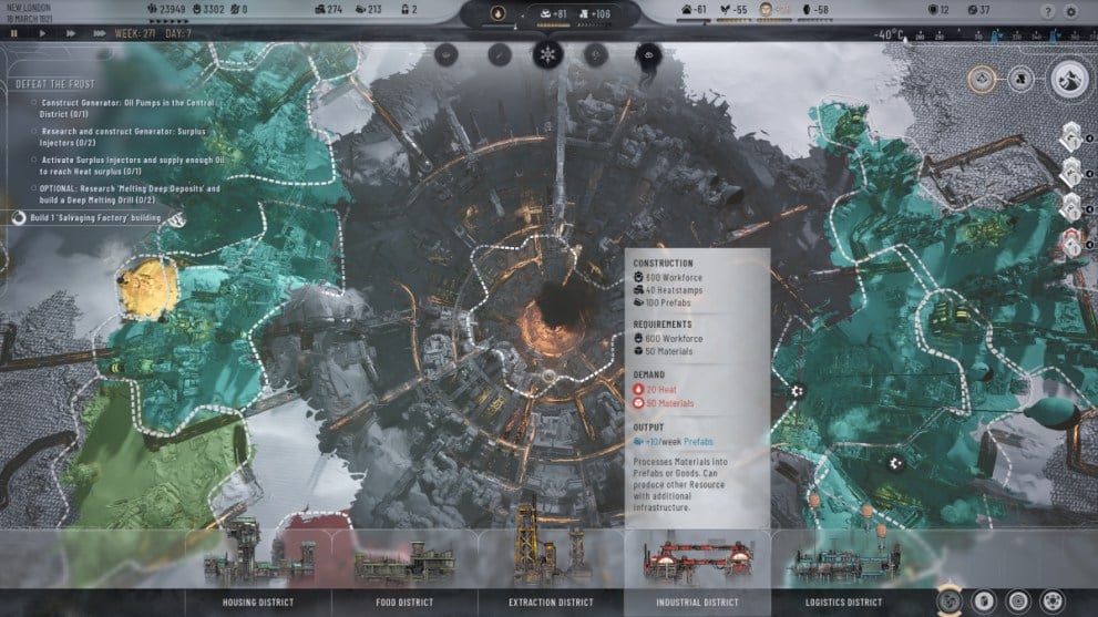 Vista del distrito industrial en Frostpunk 2