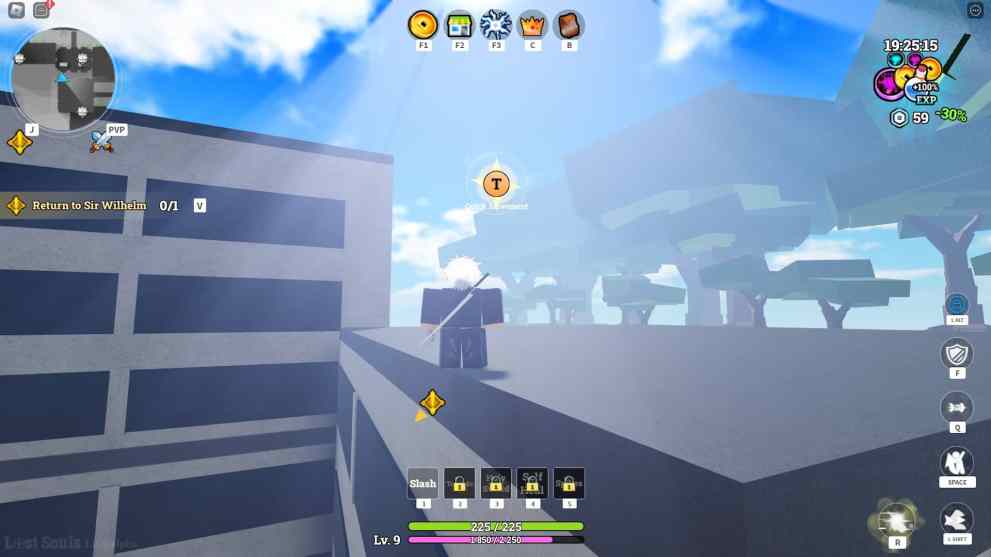 Jugador trepando un edificio usando estrellas de movimiento en la experiencia Lost Souls Roblox